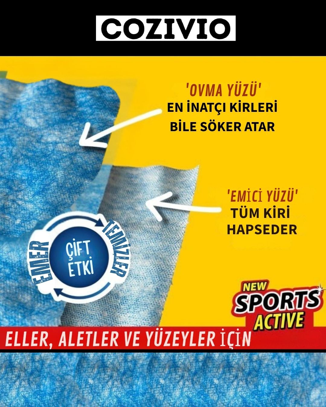 COZIVIO Cilt Dostu Güçlü Temizlik Mendili